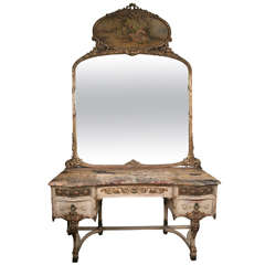 Vintage Painted Marble Top Dressing Table and Mirror