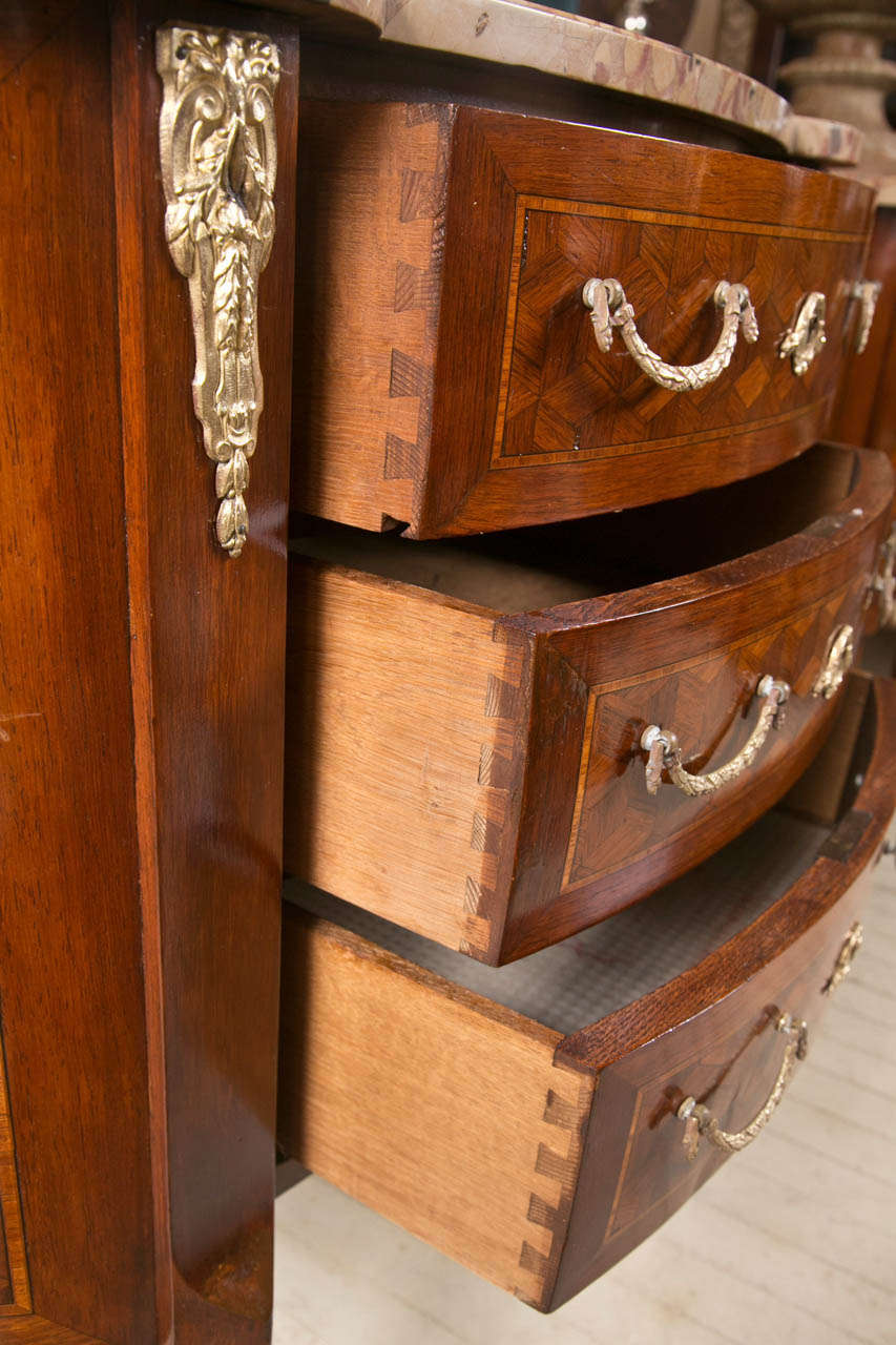 20th Century Pair of Shaped, Marble Topped  3  Drawer Chests