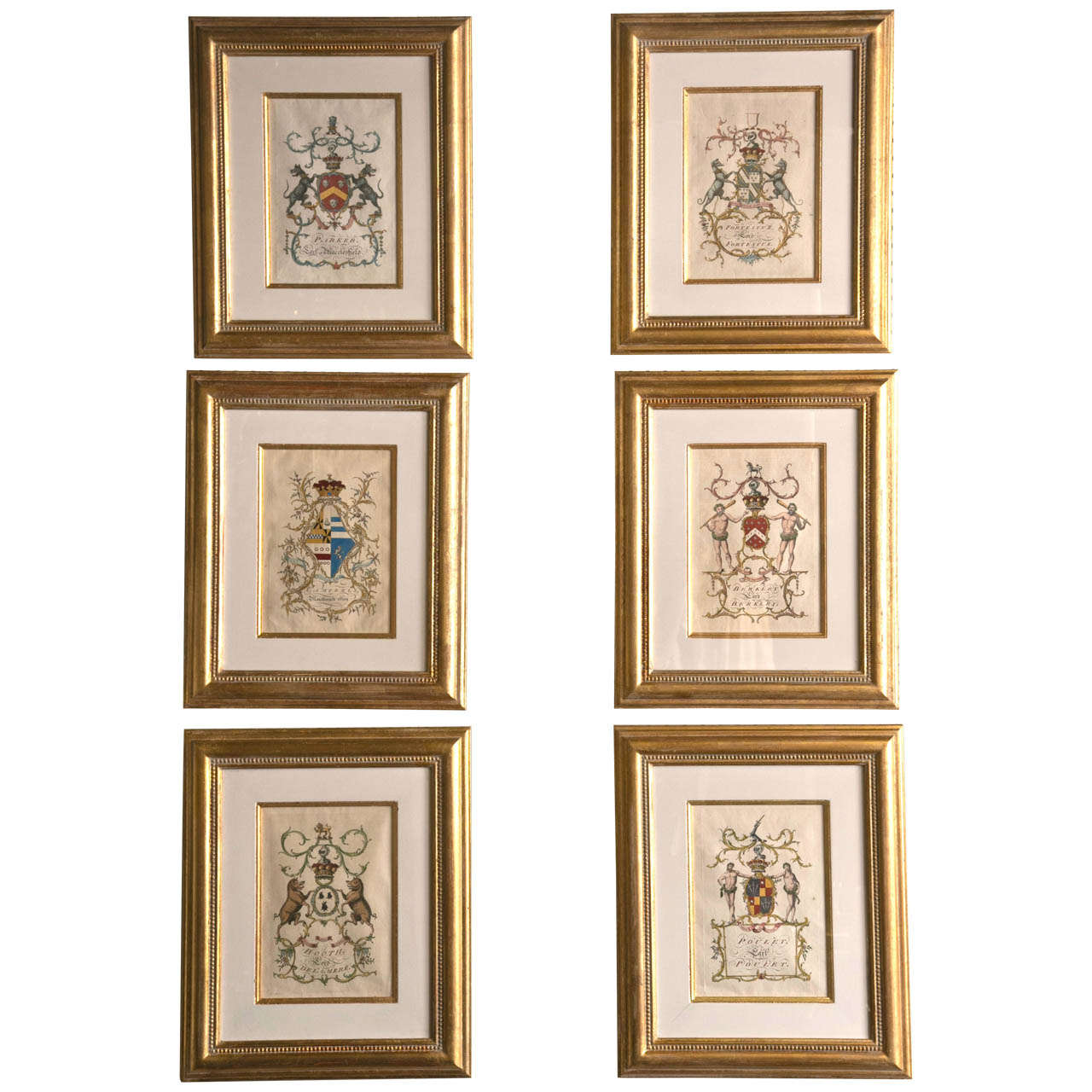 Set of 5 Hand Colored Family Coats of Arms
