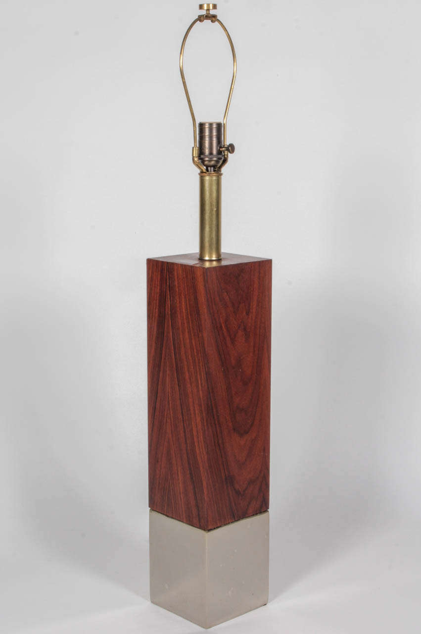 Mid-Century Modern Laurel Rectangular Walnut & Chrome Table Lamp