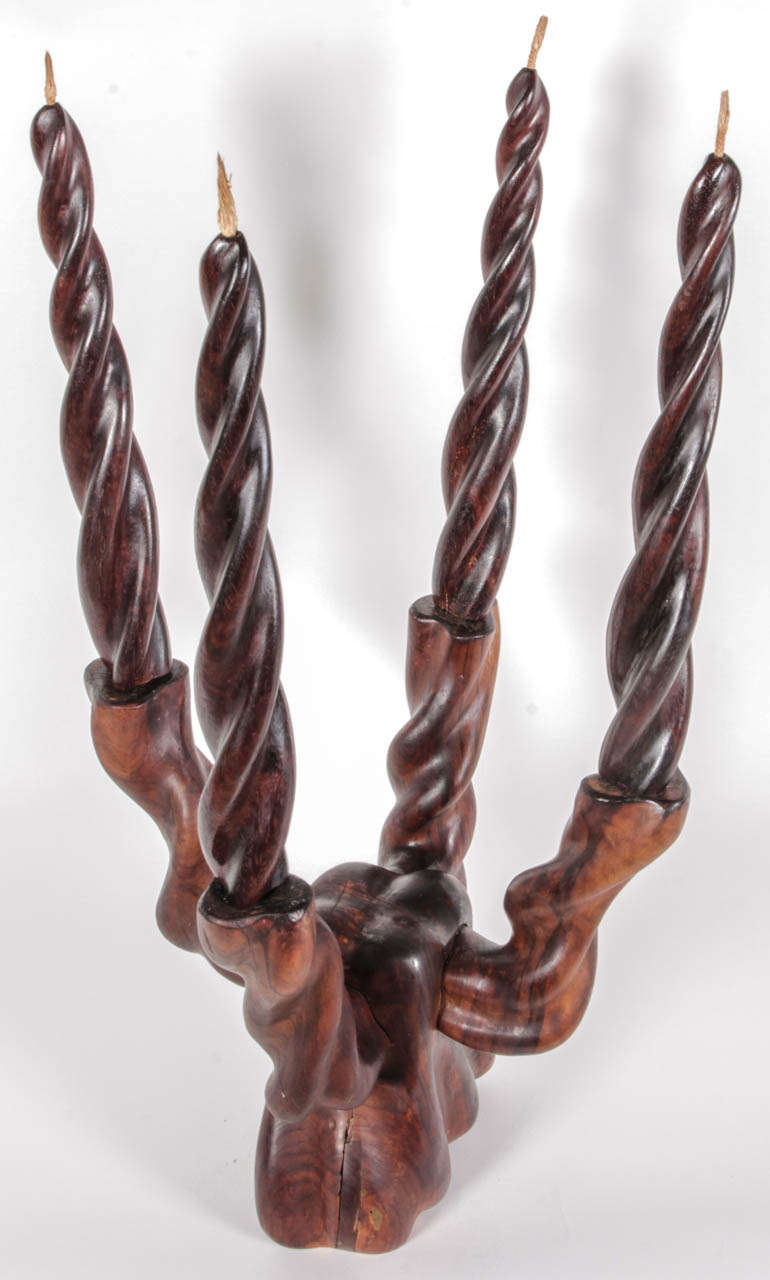 Fine XX secolo Dan Karner per Creaciones Candelabro artigianale in legno intagliato in vendita