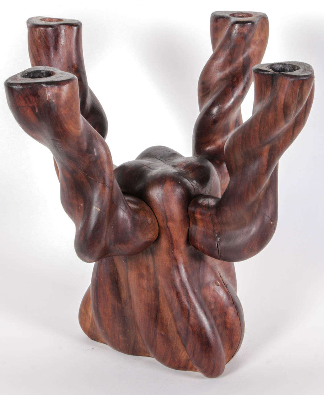 Late 20th Century Dan Karner for Creaciones Carved Wood Artisan Candelabra For Sale