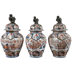 Used Set of Three Imari Urns with Lids