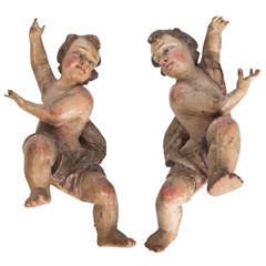 Very Good Pair of Putti with Original Paint