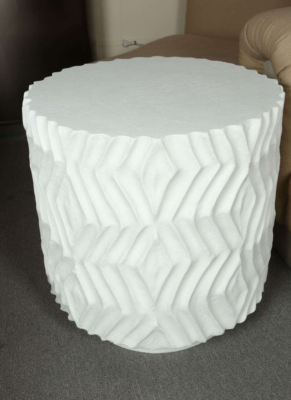 Pair of Wonderful Ceramic End Tables with Bold Zig Zag Molded Pattern 2