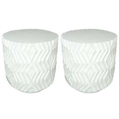 Pair of Wonderful Ceramic End Tables with Bold Zig Zag Molded Pattern