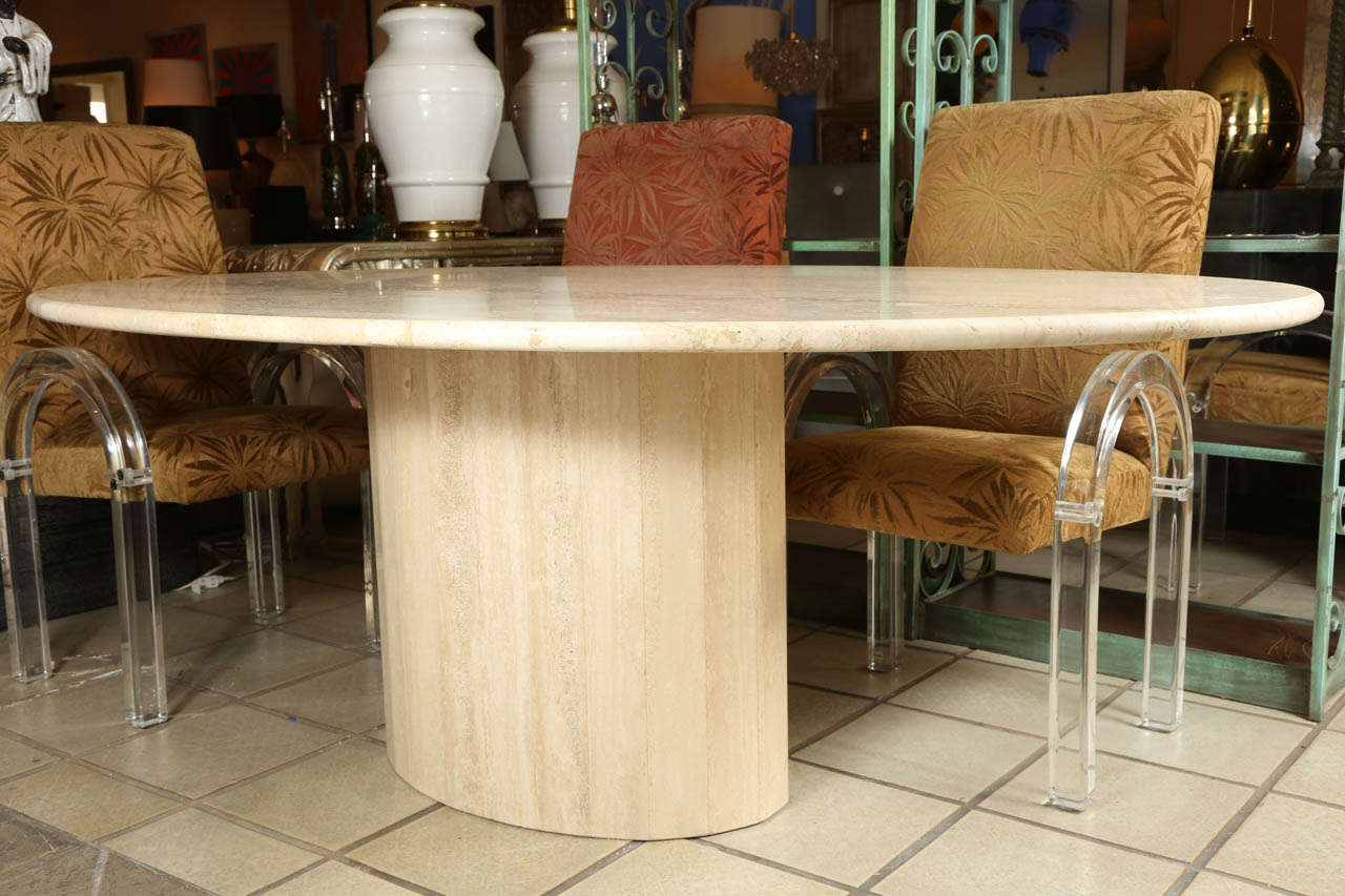 oval travertine dining table