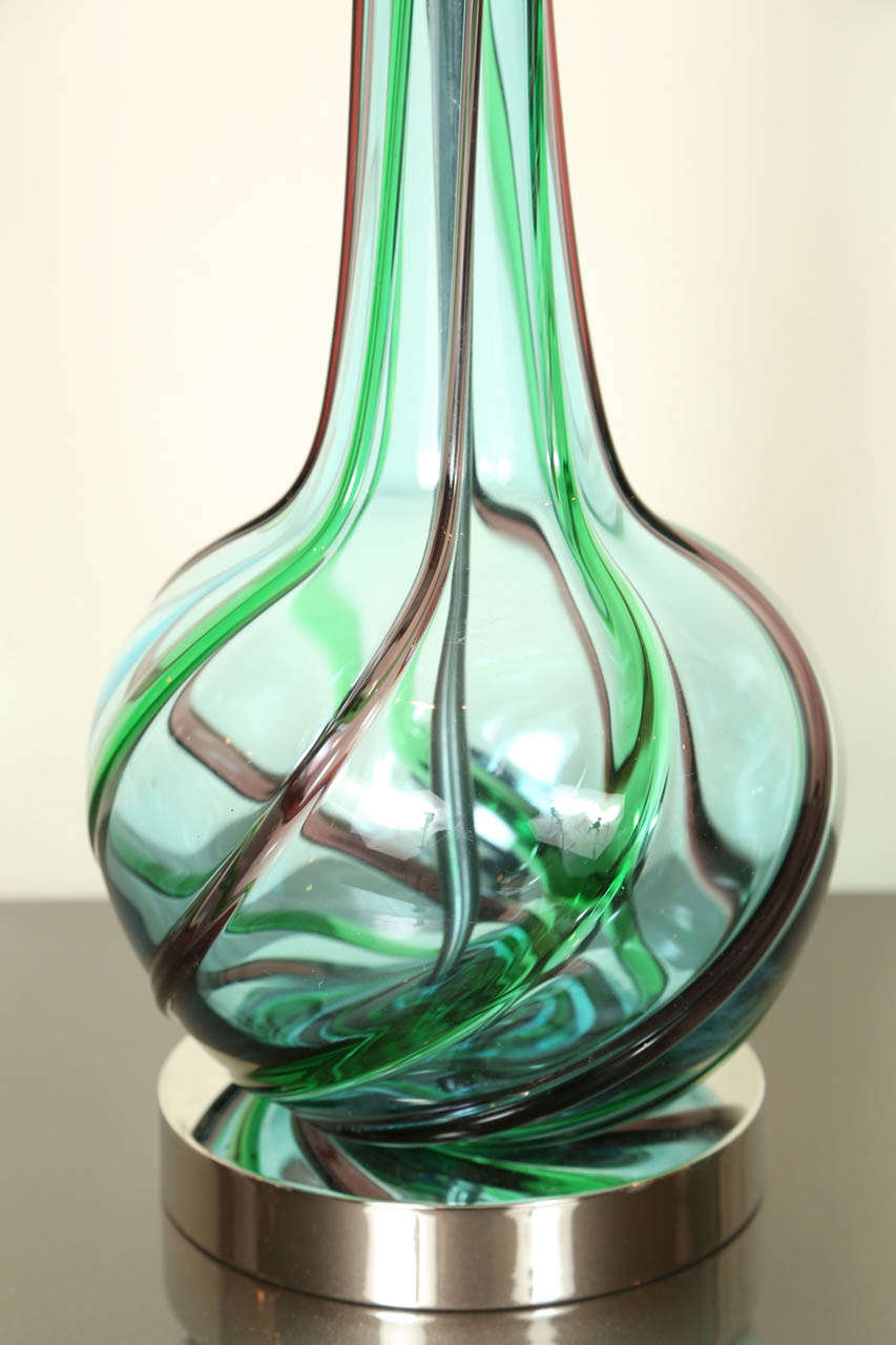 Murano Glass Pair of Murano Ribbon Swirl Glass Lamps