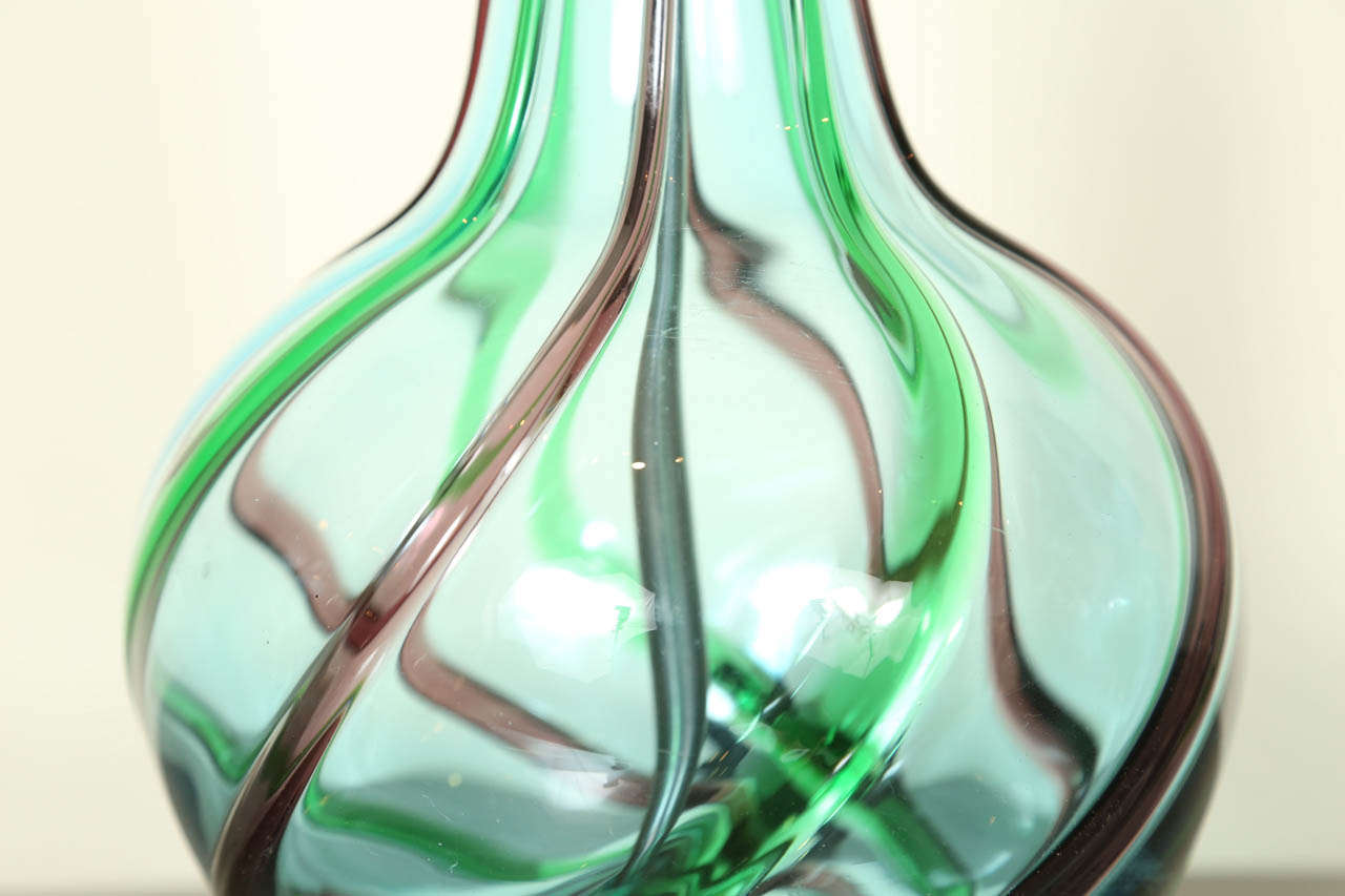 Pair of Murano Ribbon Swirl Glass Lamps 2