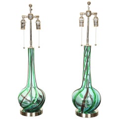 Pair of Murano Ribbon Swirl Glass Lamps