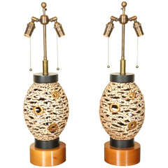 Pair Of Unusual Pierced Ceramic Lamps