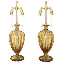 Gorgeous Pair Of Murano Barovier Urn Shaped Lamps