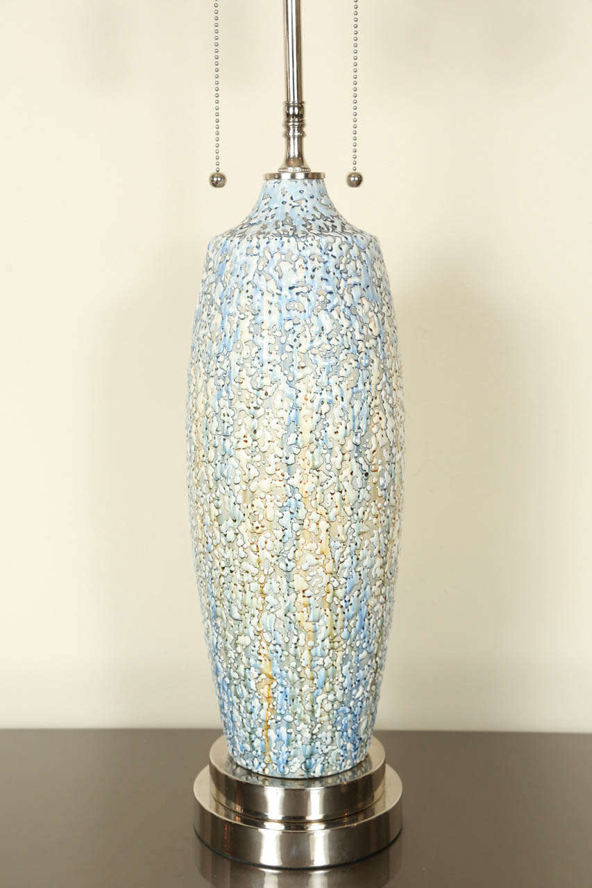 Mid-20th Century Lovely Pair of Ceramic Lamps with a Textured Multicolored Volcanic Glaze