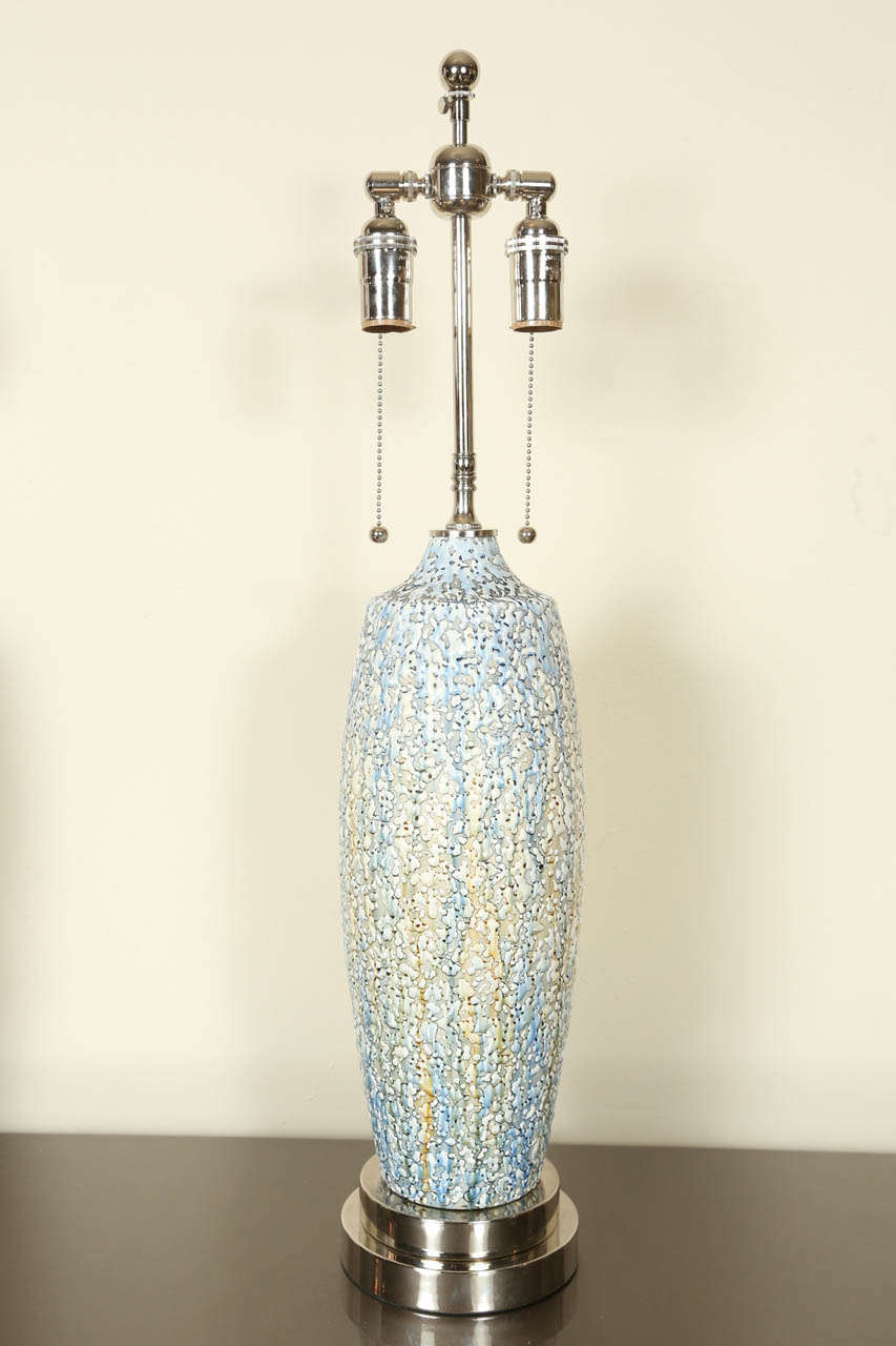 Lovely Pair of Ceramic Lamps with a Textured Multicolored Volcanic Glaze 1