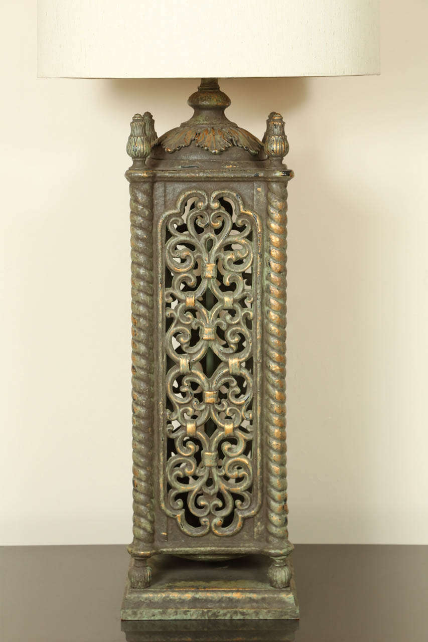 Monumental table lamp with a pierced architectural ceramic base by Nardini.   The details of the base are classical but the general effect is moorish.   Very 