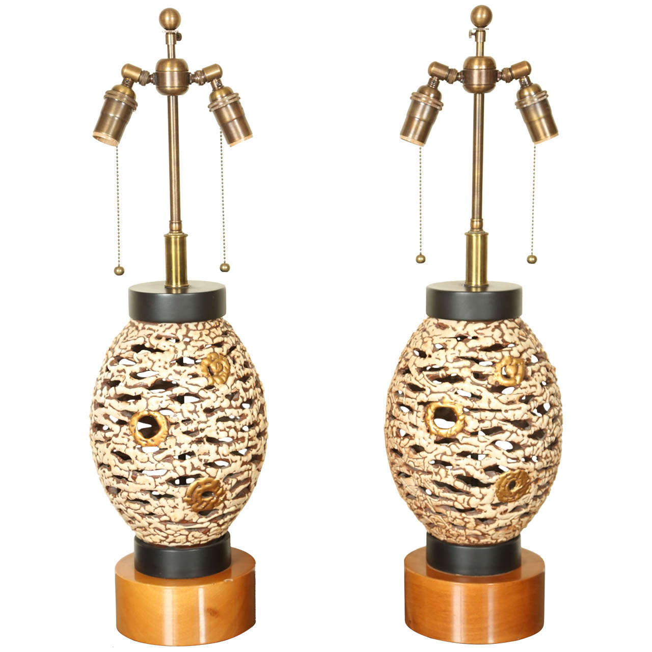 Pair Of Unusual Pierced Ceramic Lamps at 1stDibs