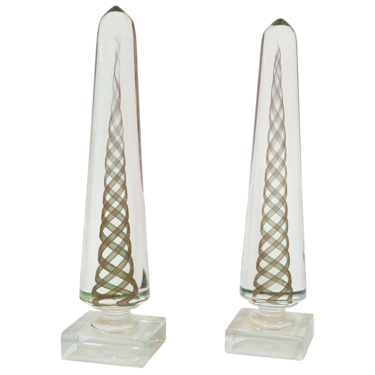 Pair of Venetian Glass Obelisks Attributed to Venini