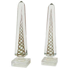Pair of Venetian Glass Obelisks Attributed to Venini
