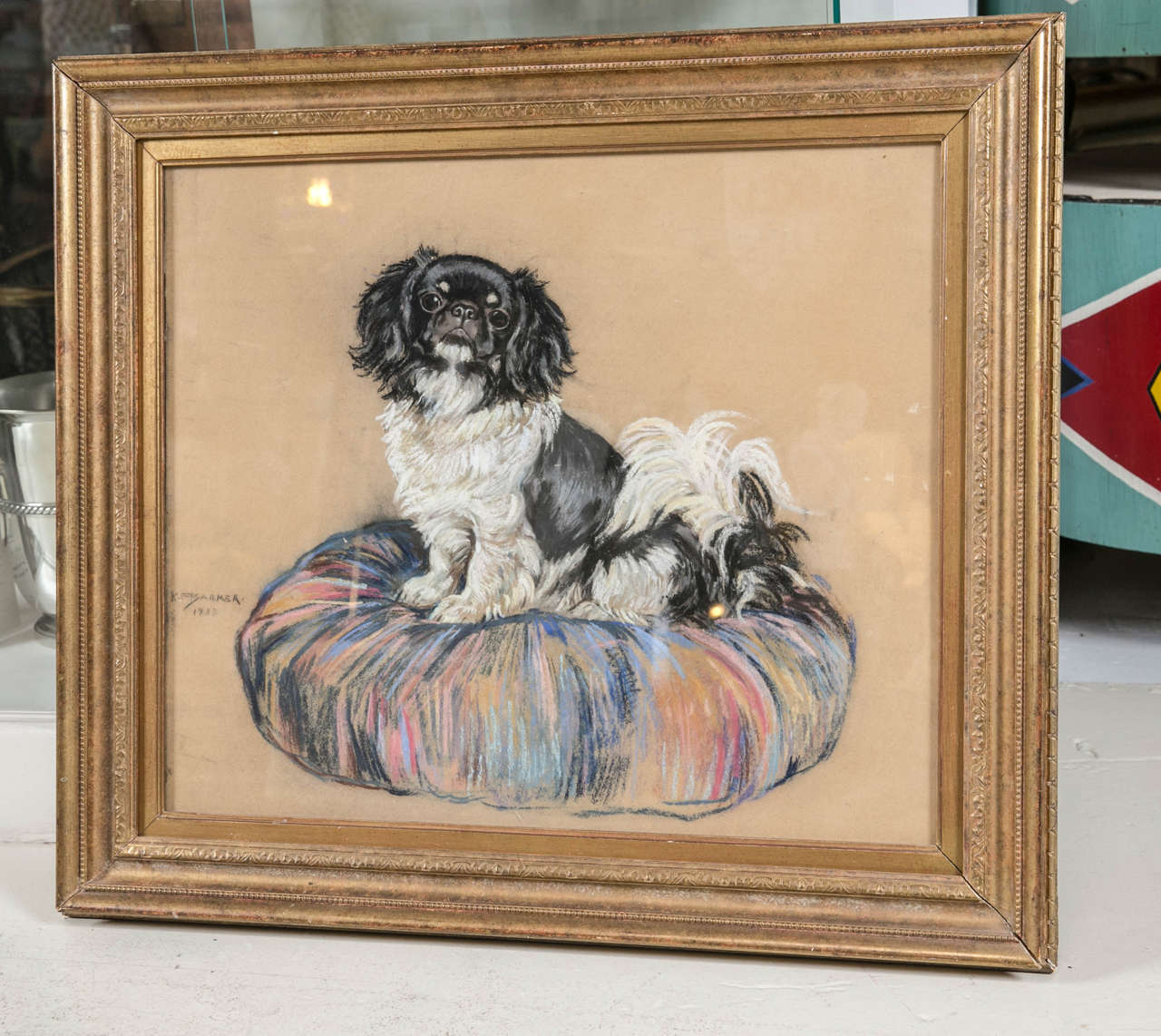 Pastel of a Pekingese signed and dated 1933.