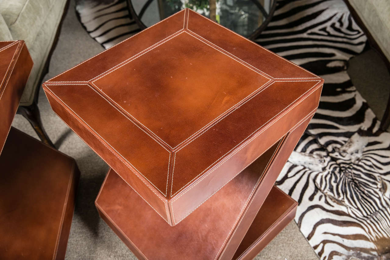 Pr. Leather Side Tables In Excellent Condition In Stamford, CT