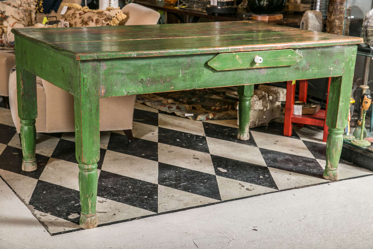 19th C. Table with Original Paint and one drawer.  Definitely makes a statement.