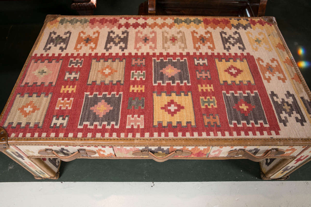 Kilim and Leather Trunk Style Coffee Table 1