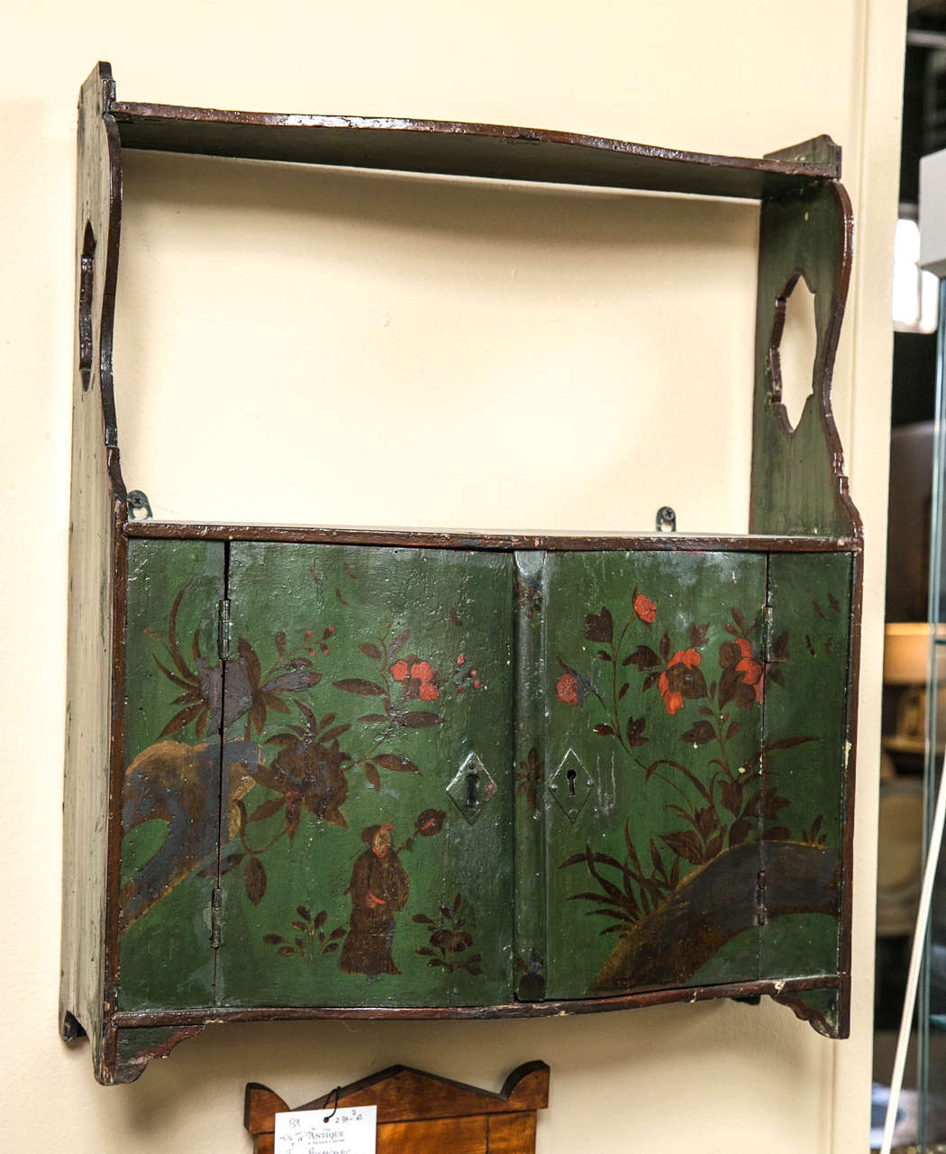 Pair of Delicate Green Chinoiserie Hanging Cabinets