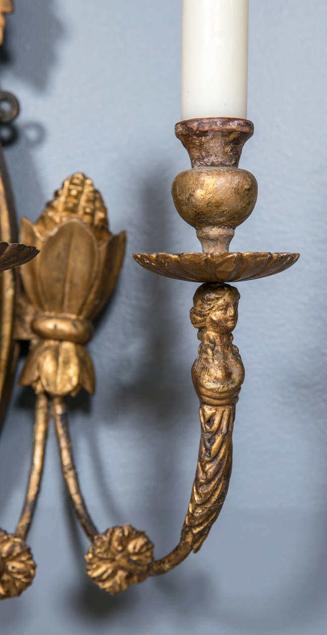 Feine Federal Convex Spiegel mit Girandola Kerzen Arme (Holz)