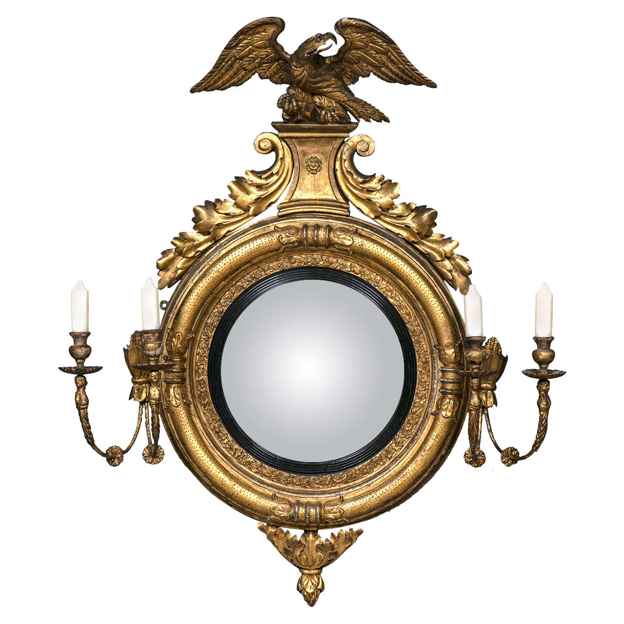 Fine Federal Convex Mirror with Girandola Candles Arms