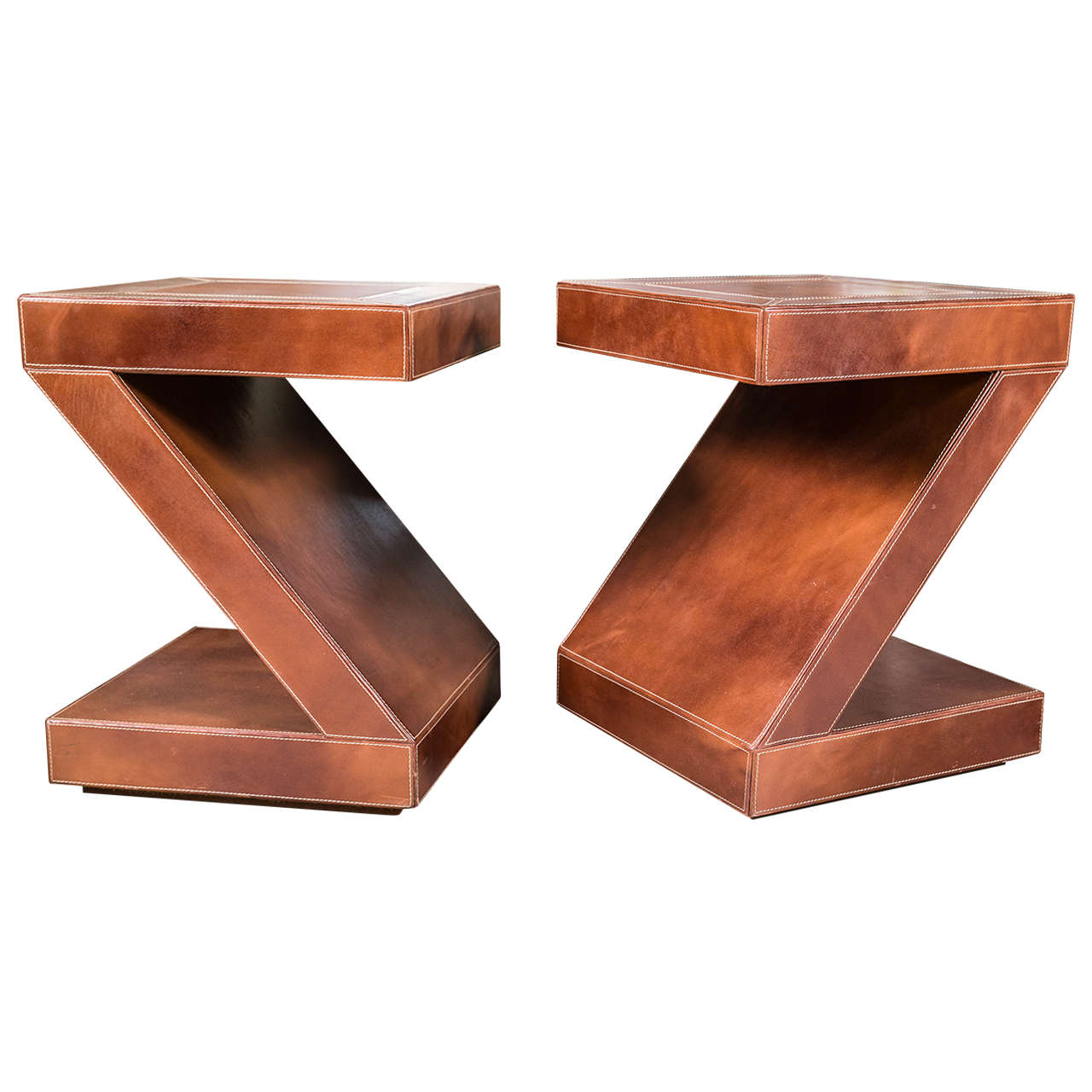 Pr. Leather Side Tables at 1stDibs