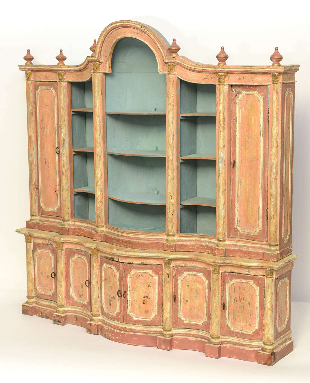 Very sweet painted Venetian miniature display cabinet in two parts.