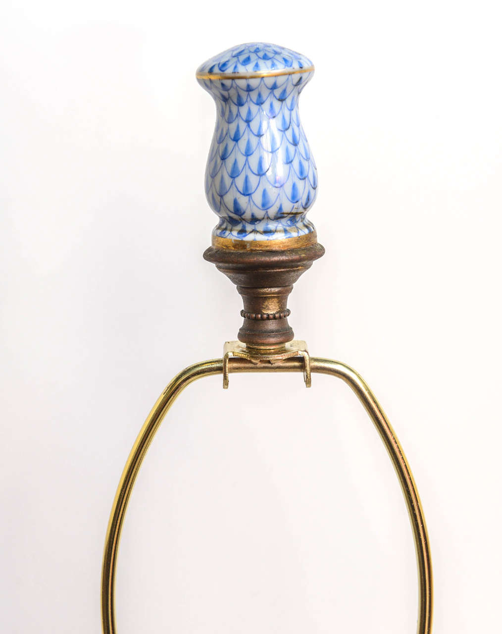 Pair of Herend Lamps Hand-Painted in Blue Fishnet Design 1