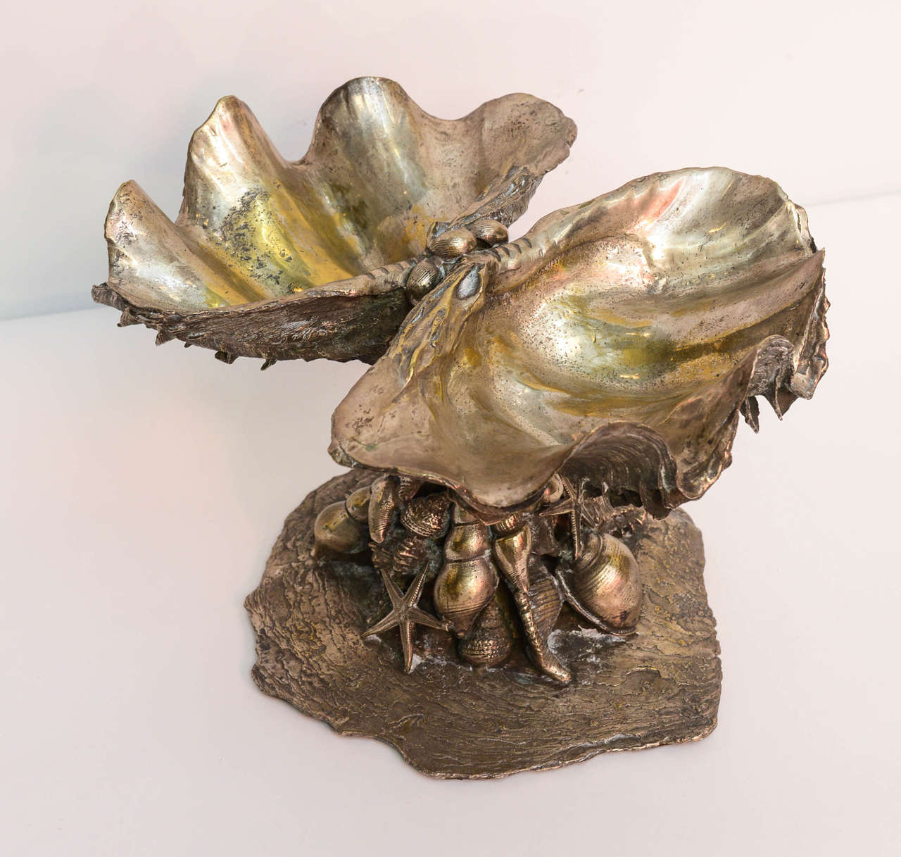 Silverplate over Bronze Sea Shell Centerpiece For Sale at 1stdibs