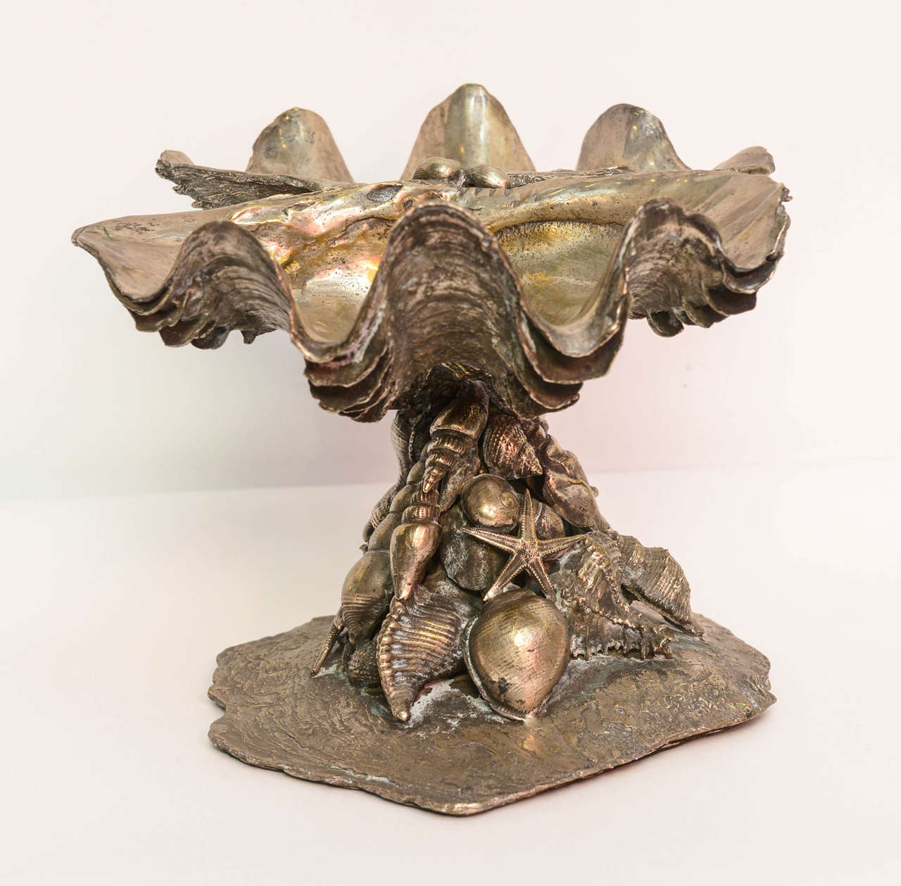 Silverplate over Bronze Sea Shell Centerpiece For Sale at 1stdibs
