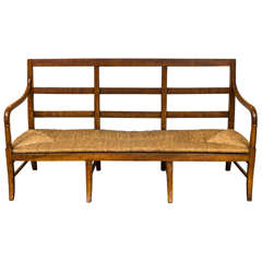 Provincial Fruitwood Bench with Rush Seat, French, circa 1880