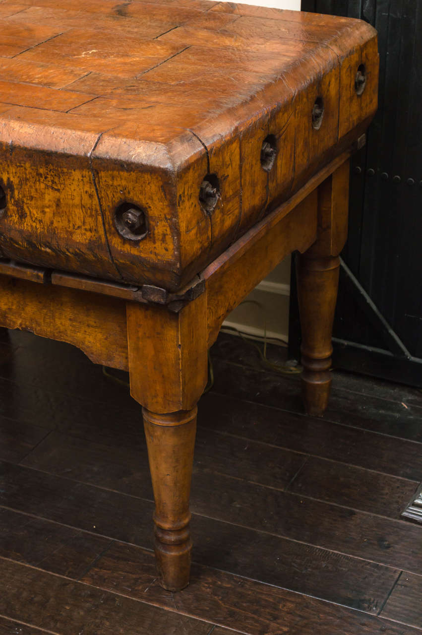 Late 19th Century French Fruitwood Butcher Block, circa 1890