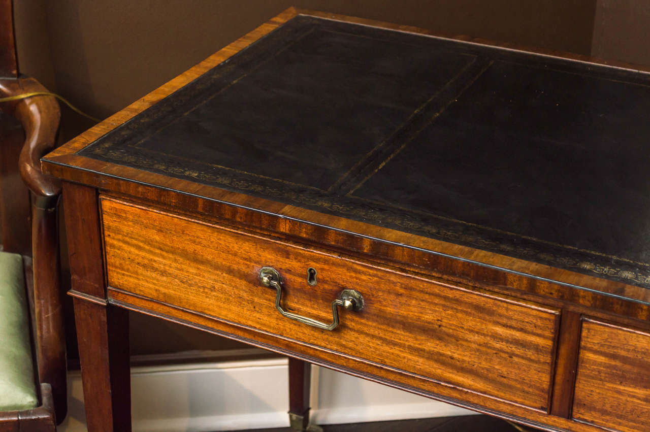 Mid-19th Century English Mahogany Writing Table with Leather Top, circa 1860