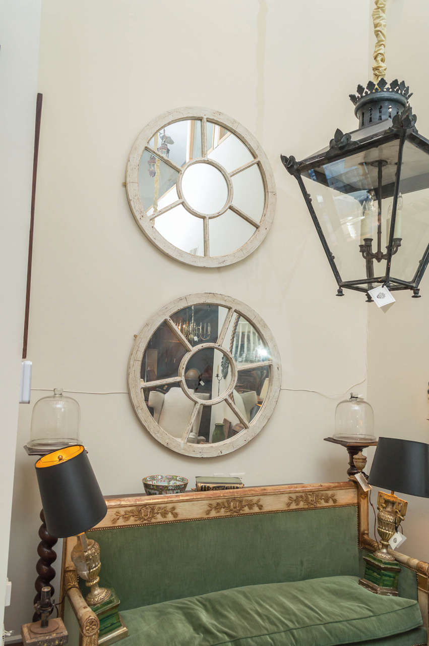 Pair of White Painted Window Frames Mounted as Mirrors, English, circa 1890 In Good Condition In San Francisco, CA