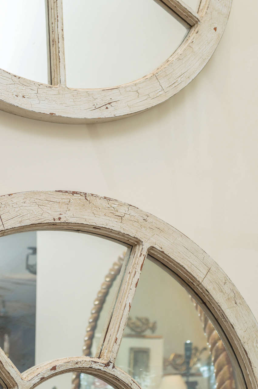 Late 19th Century Pair of White Painted Window Frames Mounted as Mirrors, English, circa 1890