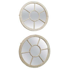 Antique Pair of White Painted Window Frames Mounted as Mirrors, English, circa 1890