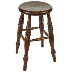 Antique English Oak and Elm Pub Stool, circa 1870