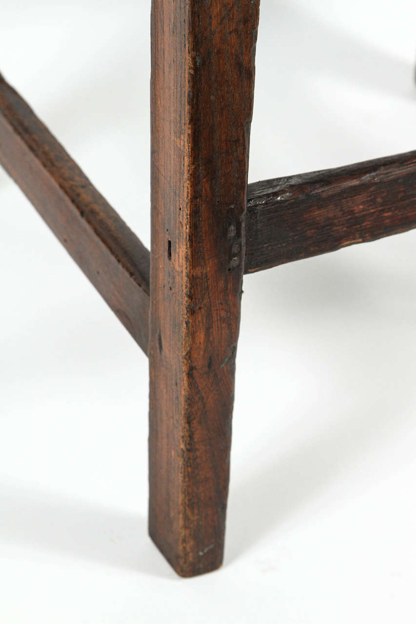English Elm Stool with Stretchers, 19th Century In Excellent Condition In Los Angeles, CA