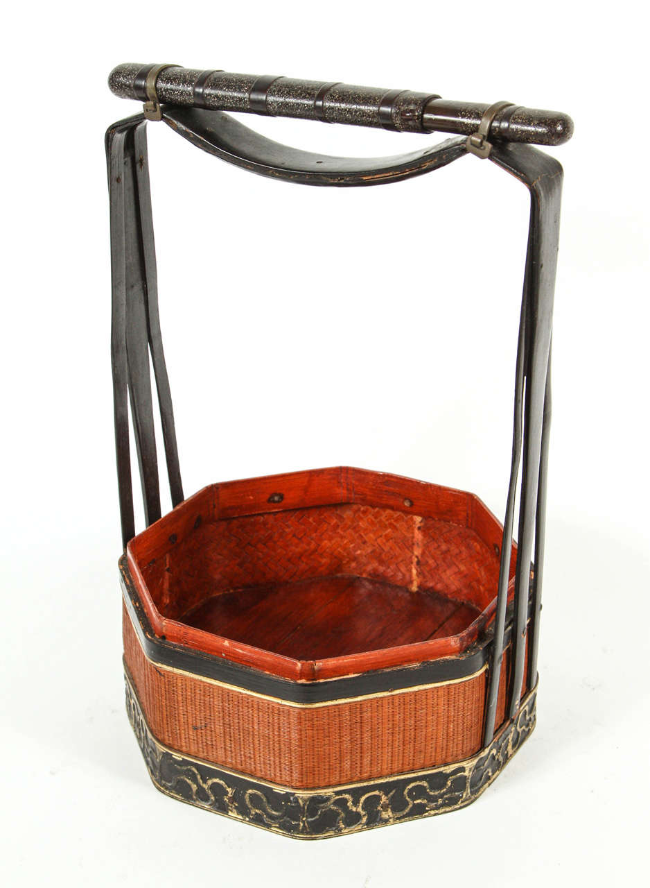 Chinese Lacquer and Woven Rattan Stacking Basket, circa 1880 1