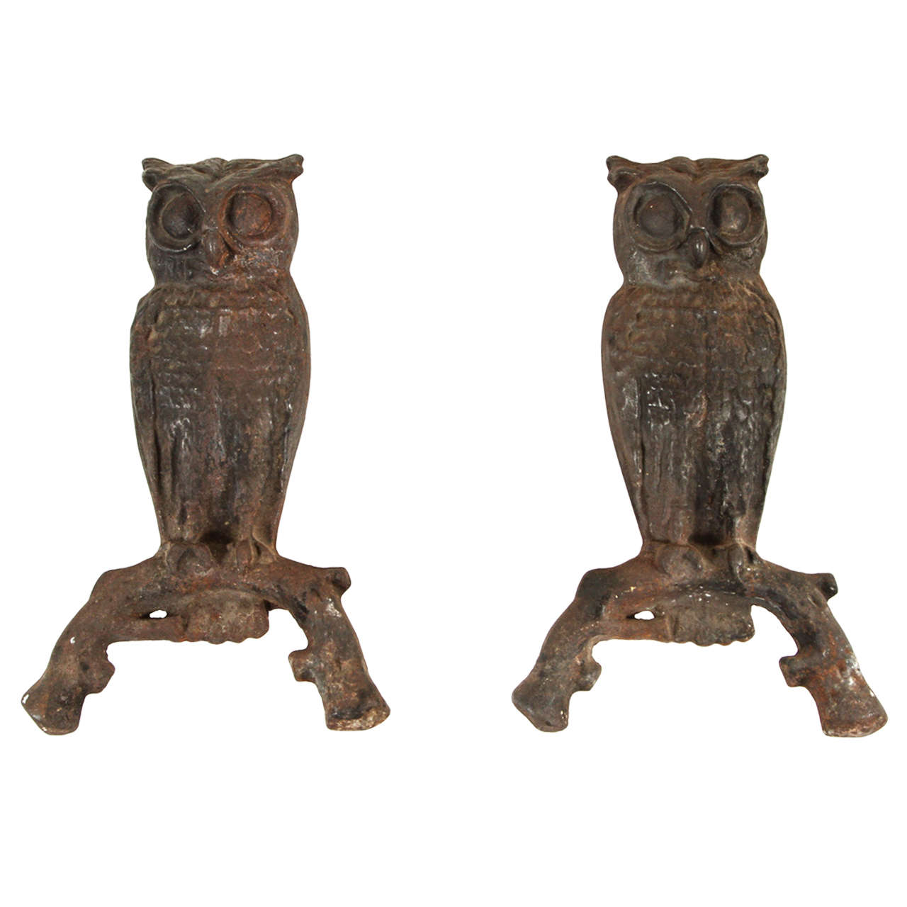 Pair of Owl Cast Andirons For Sale
