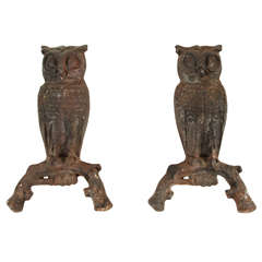 Vintage Pair of Owl Cast Andirons