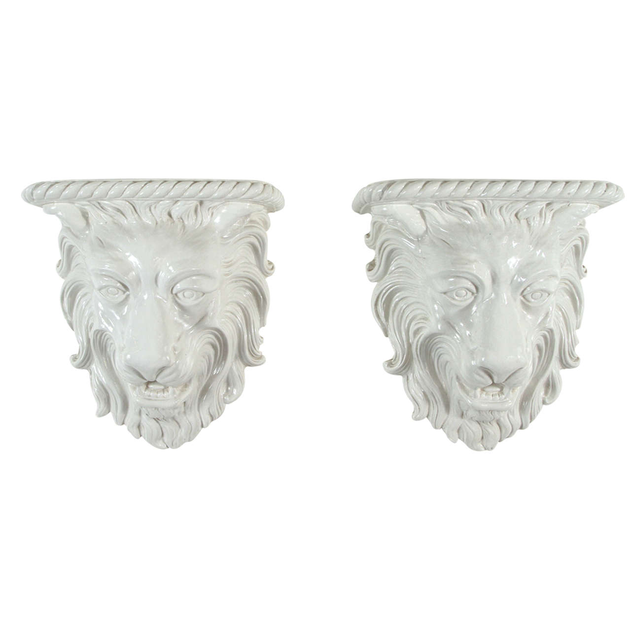 Two Porcelain Corbels with Lion Motif For Sale