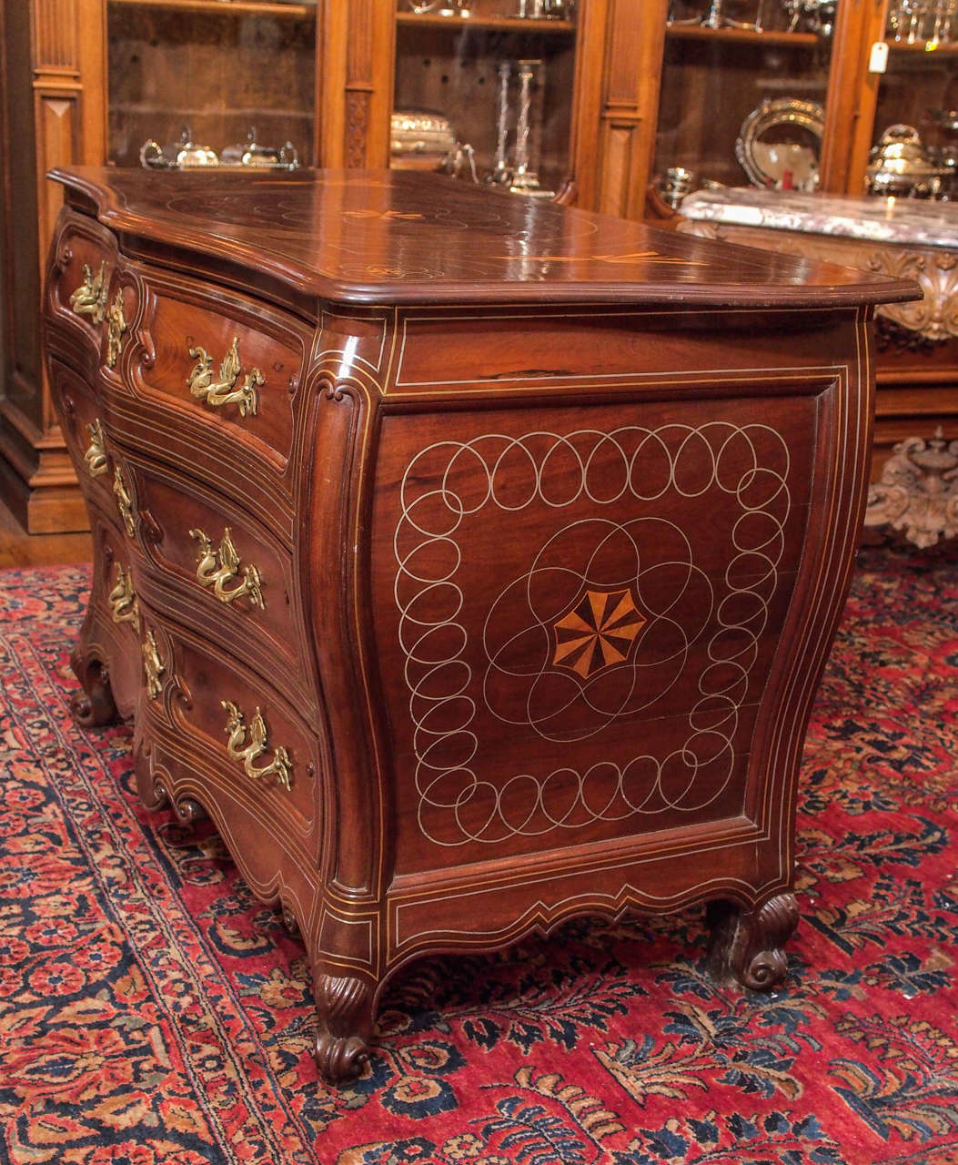 Antique French Provincial Walnut Bombe Chest with Metal Inlay, circa 1780-1810 For Sale 1