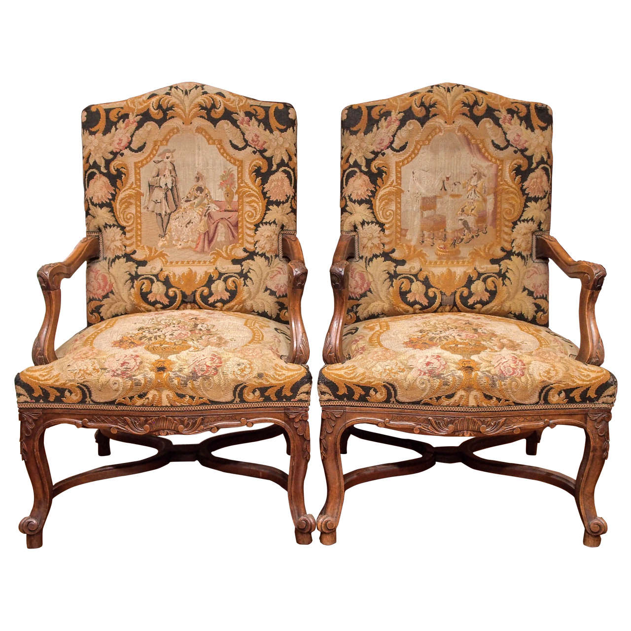 Pair of 19th Century French Tapestry Armchairs