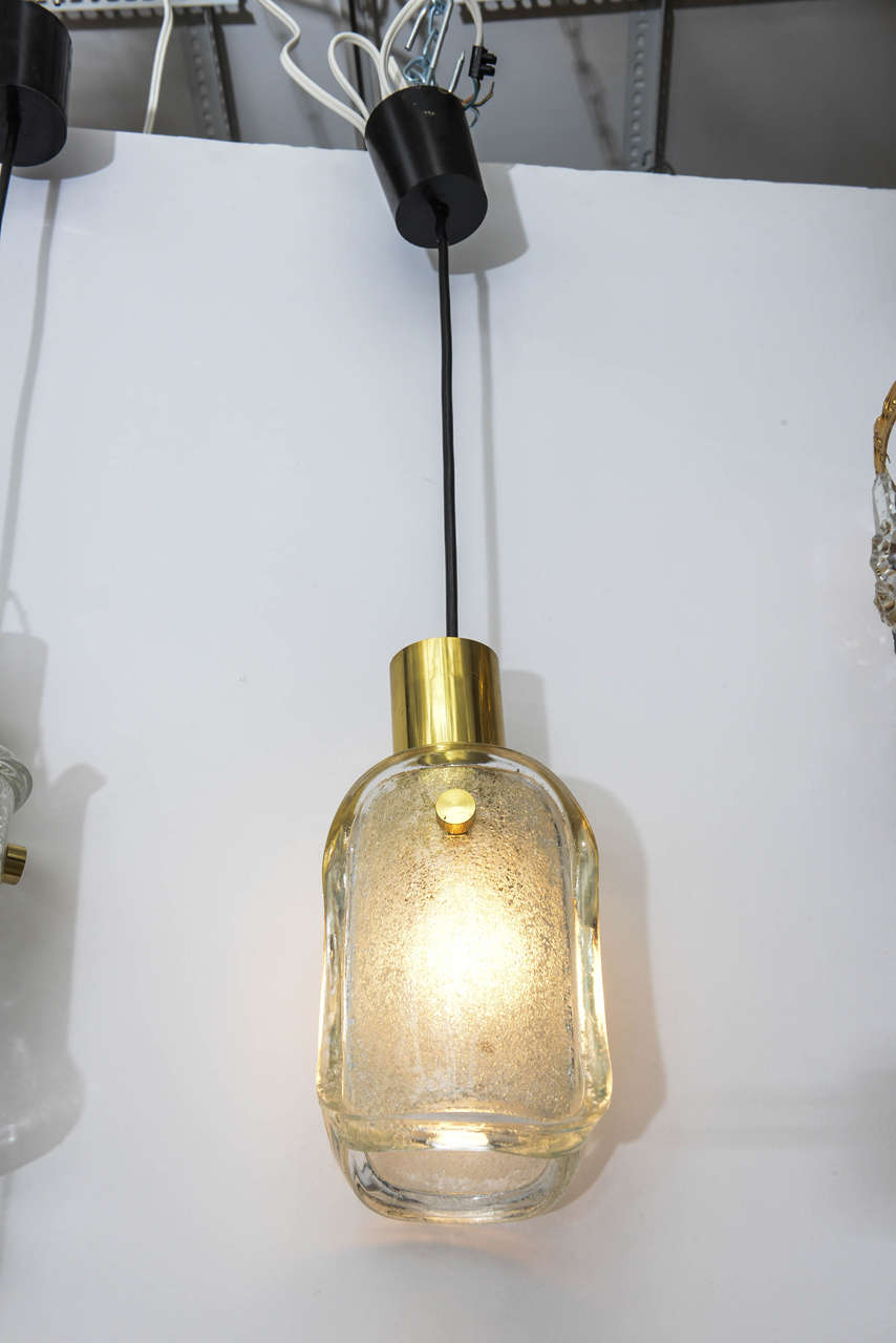 Mid-Century Modern Vintage Glass and Brass Pendant Light Fixture by Limburg