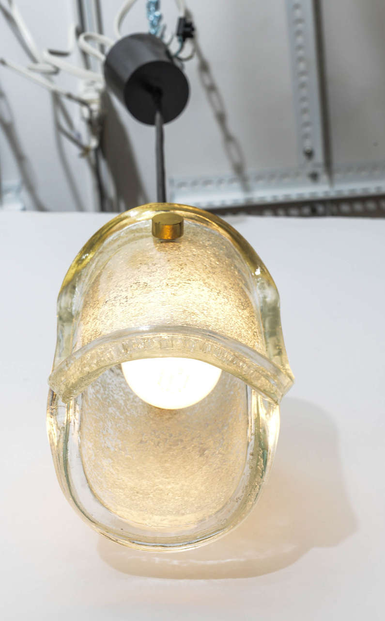 Vintage Glass and Brass Pendant Light Fixture by Limburg In Good Condition In West Palm Beach, FL